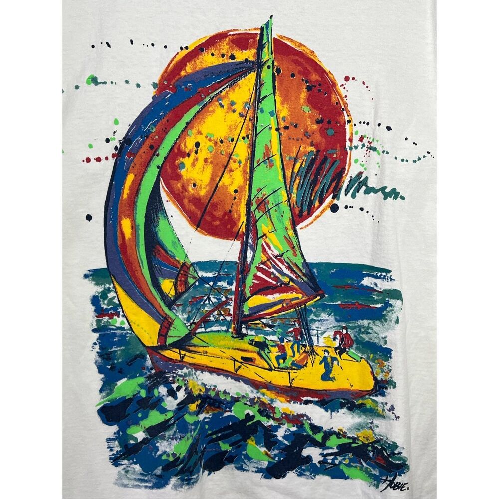 Vintage 90s Hobie Surf Painted Sailboat Tee - Picture 2 of 7